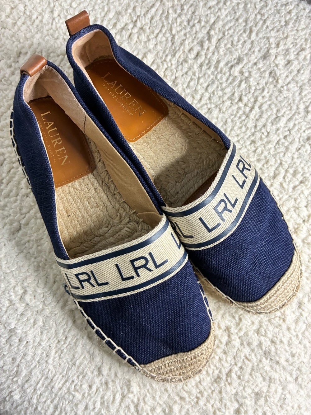 Lauren Ralph Lauren Womens 6 Blue Canvas Caylee Slip On Espadrille Casual Preppy
